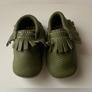 Green Leather Kids Moccasins